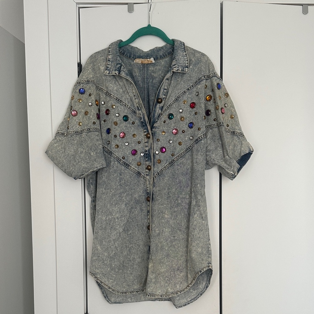 Vintage 80’s Acid Washed Denim Shirt with Gems